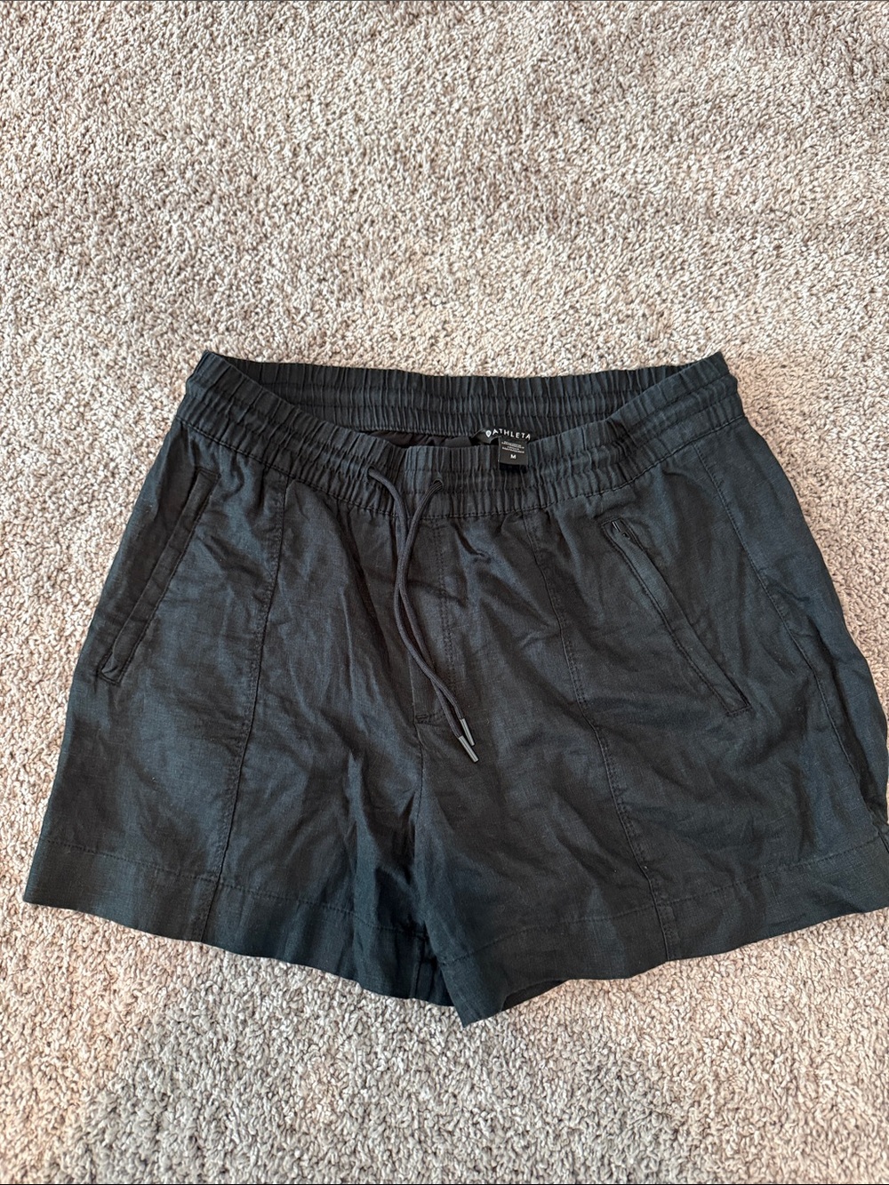 Athleta Black Drawstring Linen-Blend Women's Shorts